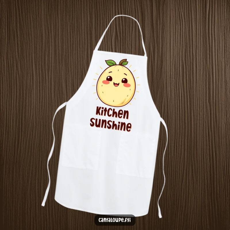 Funny Cantaloupe Apron: A cheerful apron featuring a smiling cantaloupe character radiating warmth, ideal for the kitchen.