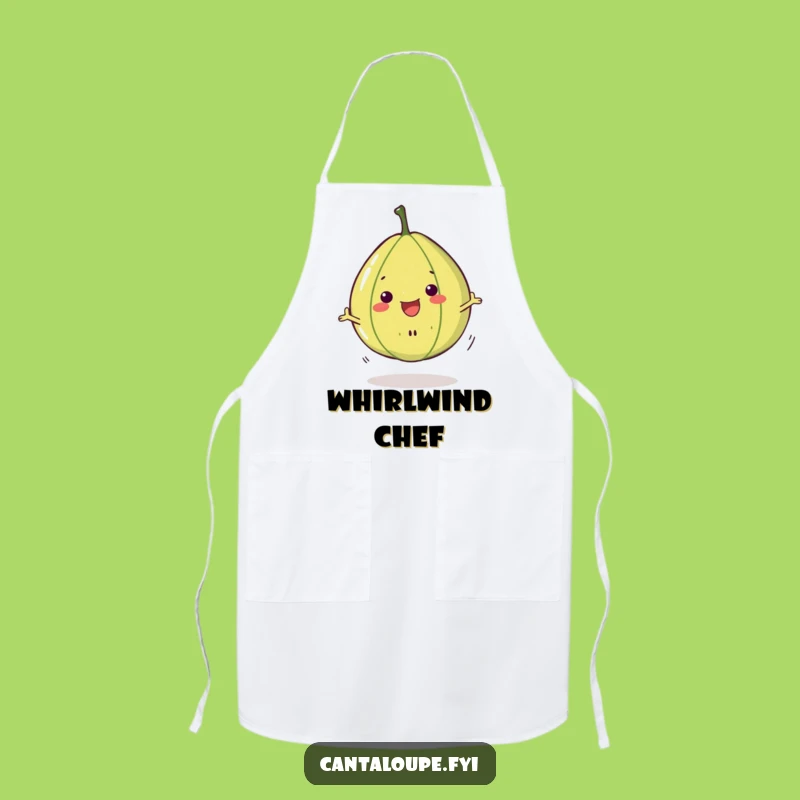 Funny Cantaloupe Chef Apron: Cheerful Melon Slice Character in a Spin, Kitchen Gift