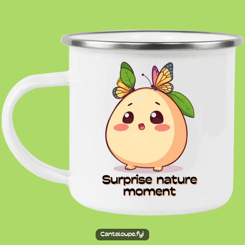 Funny Cantaloupe Camping Mug: Outdoor Fun with a Butterfly Surprise Funny Gift