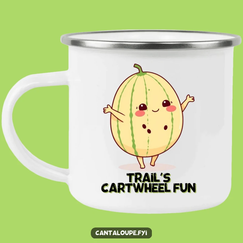 Funny Cantaloupe Cartwheel Camping Mug: Fruity Explorer, Humorous Sips, Gift!