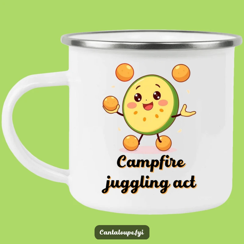 Funny Cantaloupe Juggling Camping Mug: Adventure with Thishilarious Fruit Character