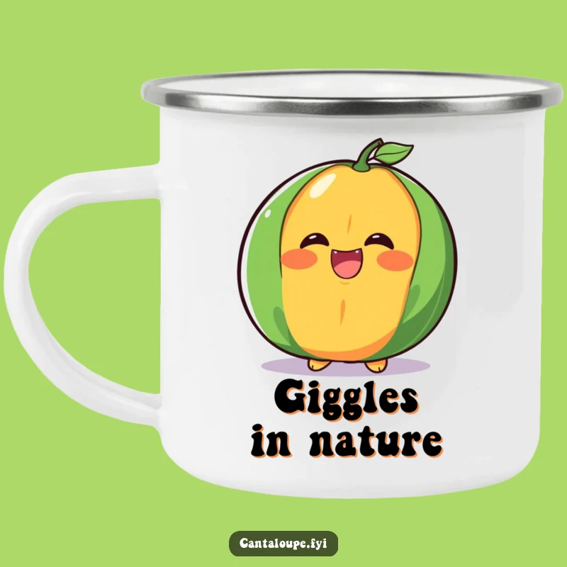 Funny Cantaloupe Laugh Camping Mug - Giggling Fruit Enamel Cup, Great Outdoor Gift