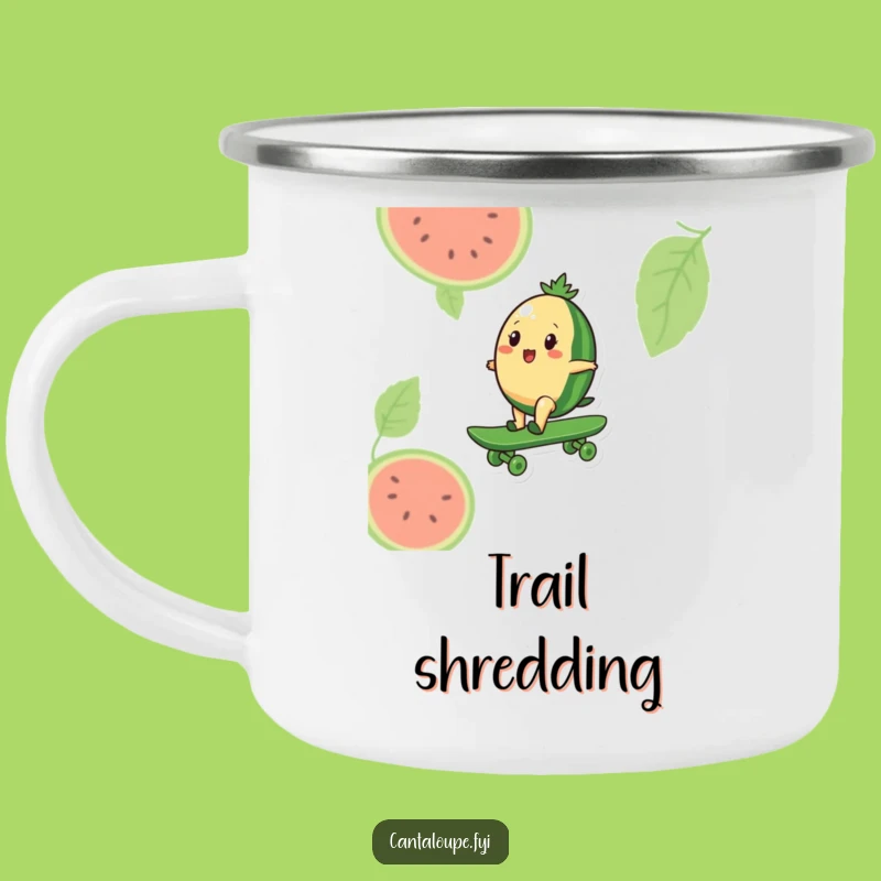Funny Melon Skater Camping Mug: Cantaloupe's Watermelon Ride, Outdoor Shred Gift!