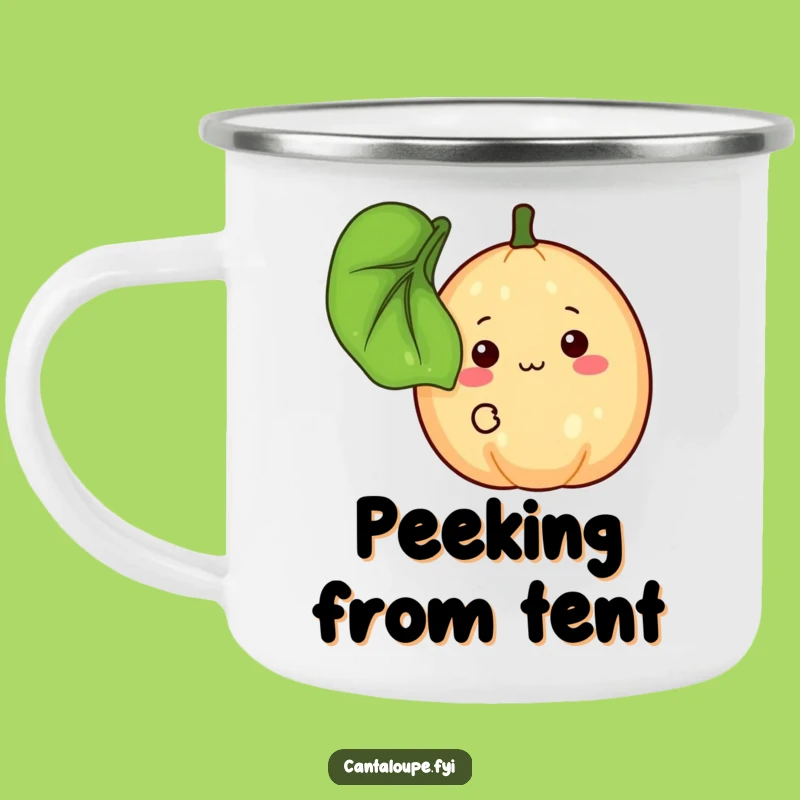 Funny Shy Cantaloupe Camping Mug, Peeking Fruit Character, Outdoor Funny Gift