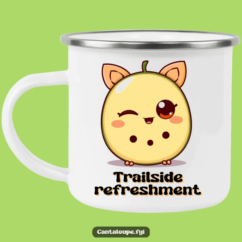 Funny Winking Cantaloupe Wedge Camping Mug: Rugged & Hilarious Outdoor Sip Gift