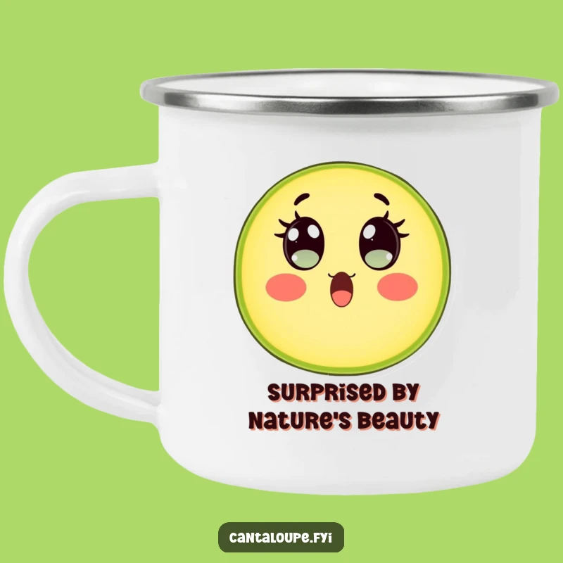 Funny Surprised Cantaloupe Camping Mug: Adventure with This Hilarious Fruit Character
