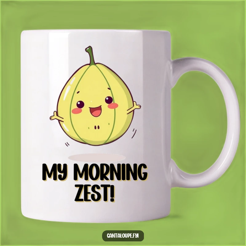 Funny Cantaloupe Dancer Mug: A Cheerful Melon Slice Character Expressing Joyful Moves, Perfect Gift