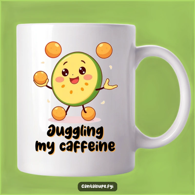 Funny Cantaloupe Juggling Mug: A Hilarious Fruit Character Perfect for Melon Lovers