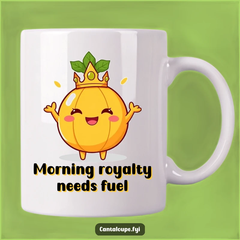 Funny Royal Cantaloupe Mug, Joyful Crowned Fruit Character, Regal Funny Gift