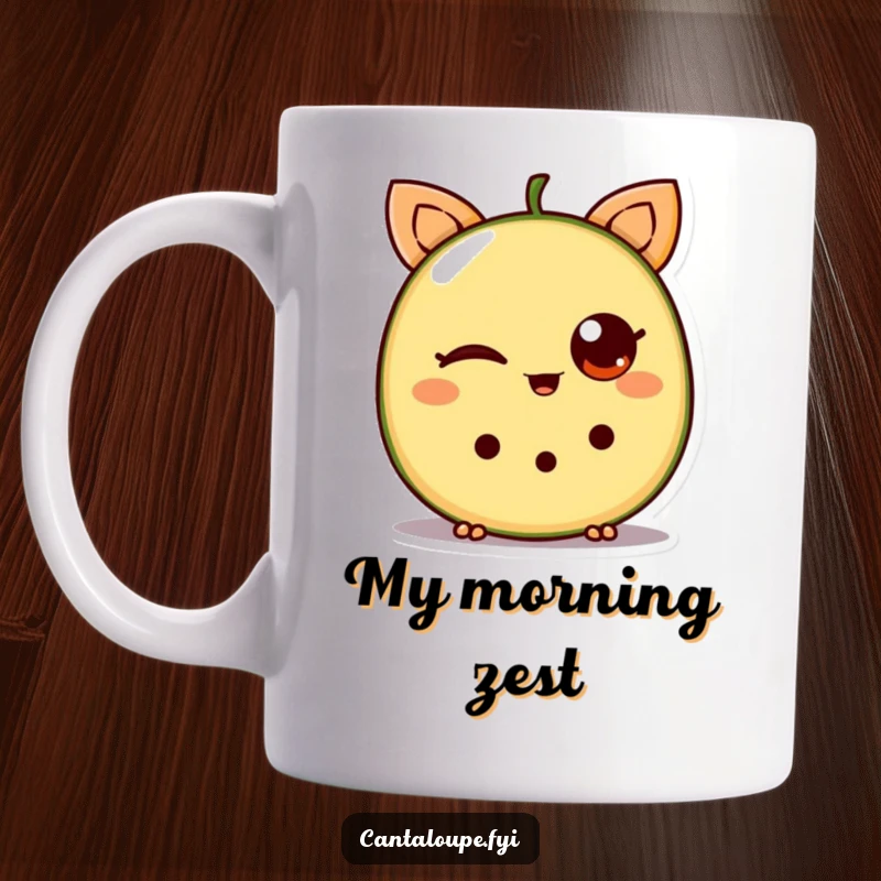 Funny Cantaloupe Mug: A big-eyed cantaloupe wedge playfully winking, perfect for a fun and quirky gift.