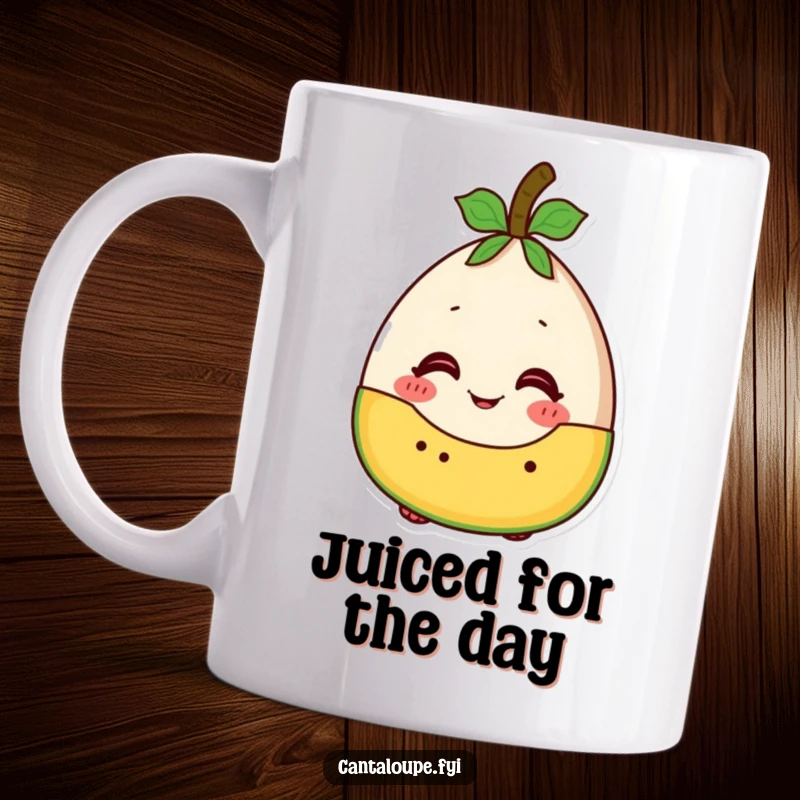 Funny cantaloupe character beaming with excitement to be included in a colorful fruit salad, celebrating communal joy.