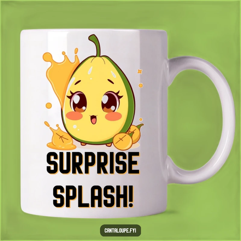 Funny Surprised Cantaloupe Mug: Melon Character Wide-Eyed by Juice Splash, Gift