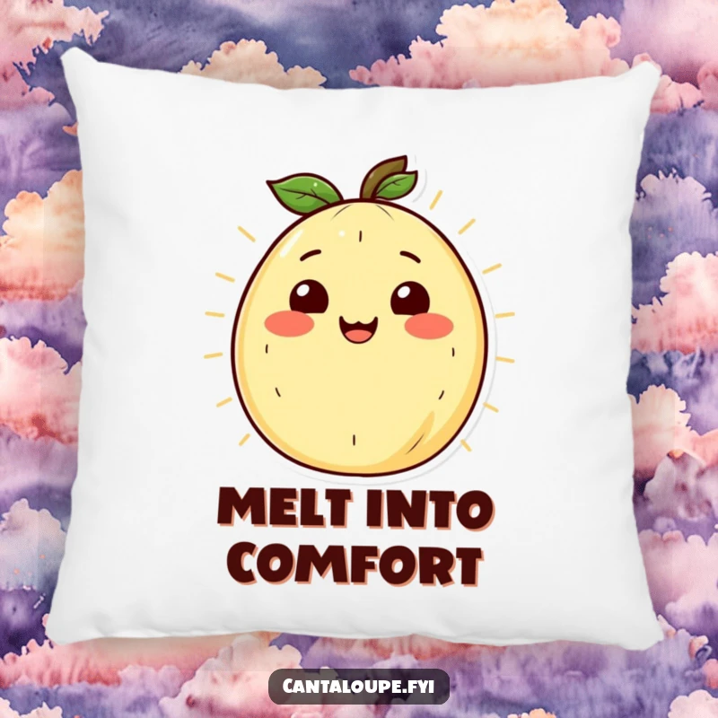 Funny Cantaloupe Pillow: A soft pillow showcasing a cantaloupe character with a radiant smile, radiating comforting warmth.