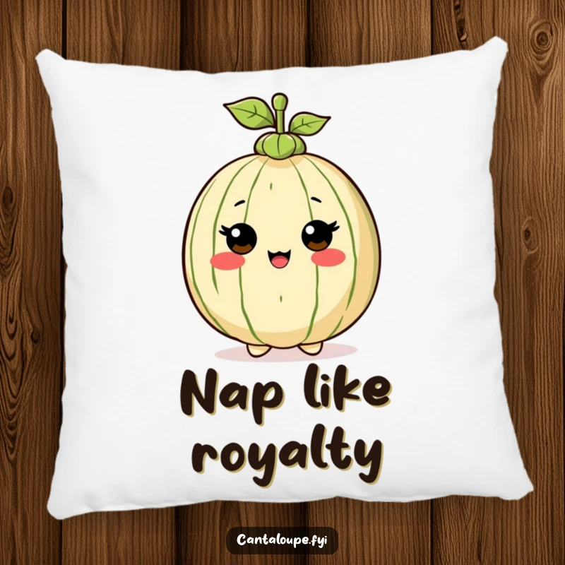 Funny Pillow: Cantaloupe character proudly wearing a tiny stem hat, bringing cozy comfort and a stylish, proud statement.