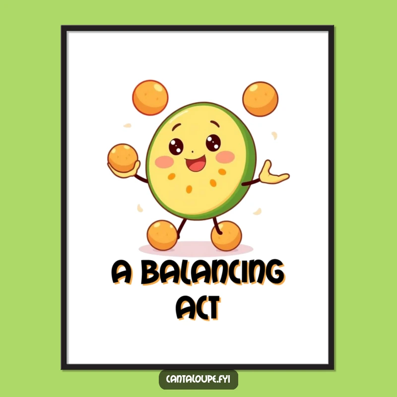 Funny Cantaloupe Juggling Digital Art: Bring Home This Hilarious Fruit Character