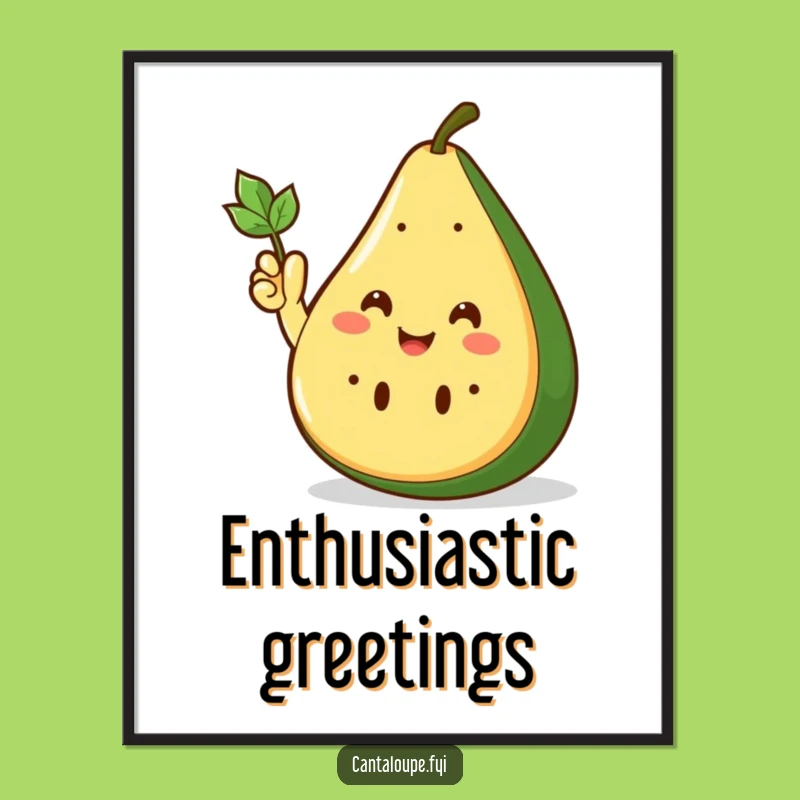 Funny Cantaloupe Wedge Digital Art: Waving Hello Print, A Cheerful Funny Gift!