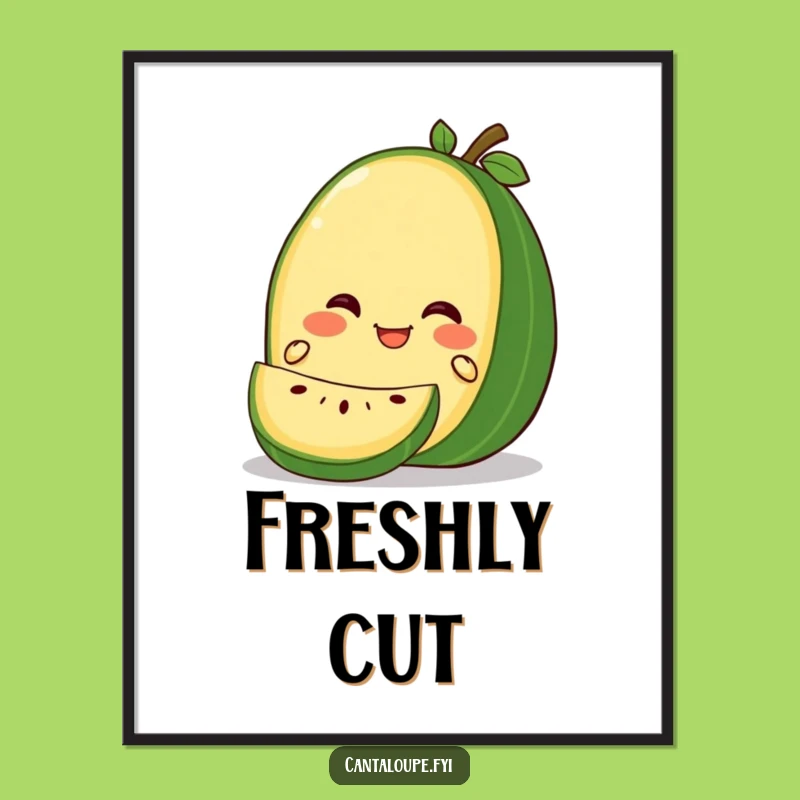 Funny Gleeful Cantaloupe Slice Digital Art: Happy Melon Character, Quirky Print