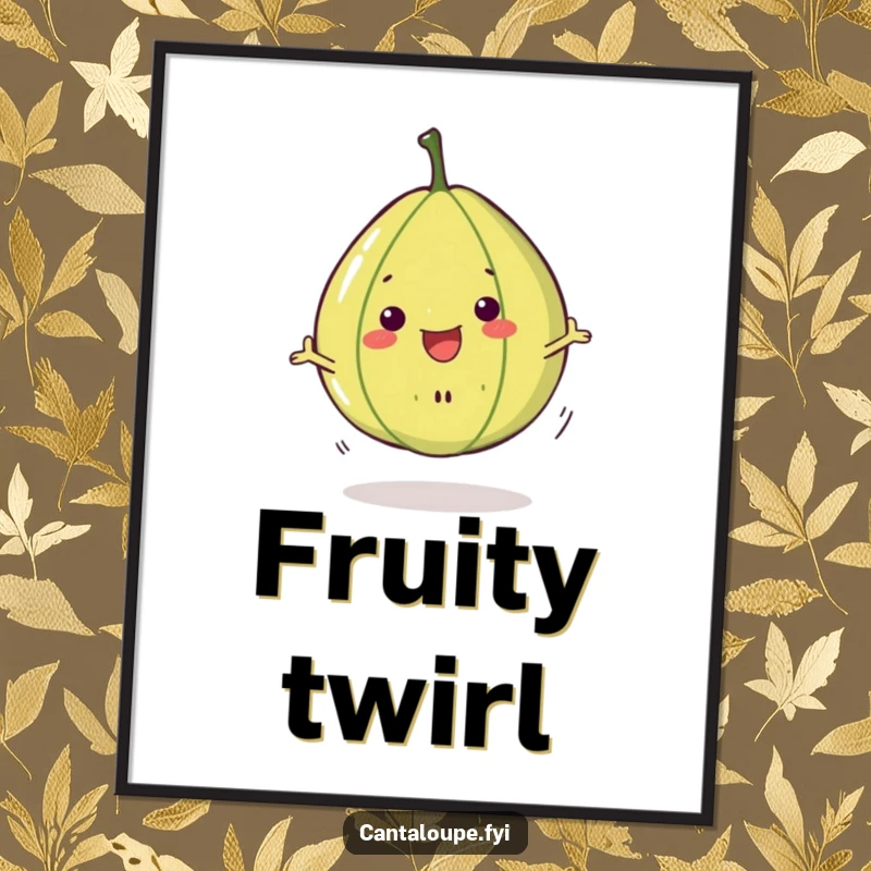 Funny Cantaloupe Slice Digital Art: High-resolution art of a happy cantaloupe slice character in a lively, cheerful spin, perfect for digital display.