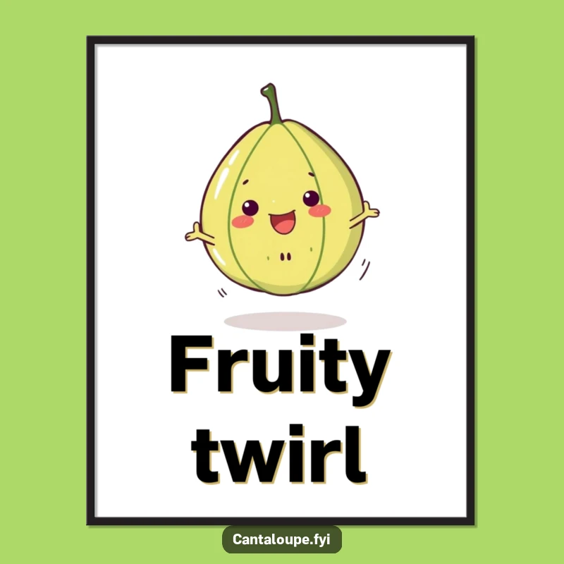 Funny Cantaloupe Dancer Digital Art: Cheerful Melon Slice Character Spinning Joyfully, Print Gift