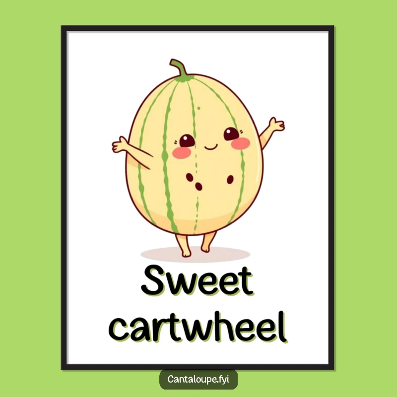 Funny Cantaloupe Cartwheel Digital Print: Fruity Art, Humorous Decor, Gift!