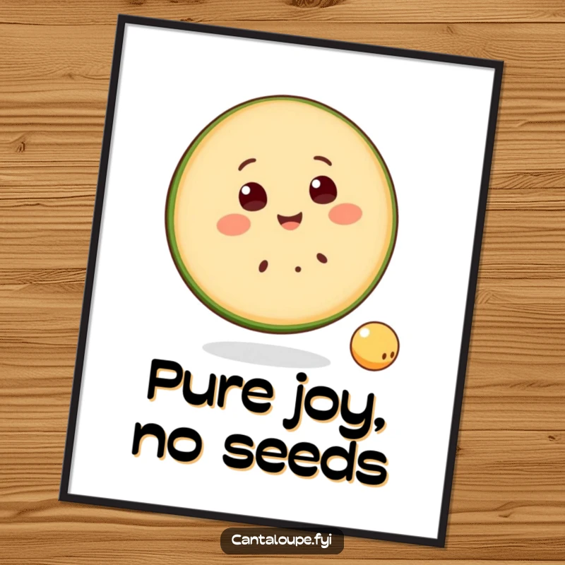 Funny Digital Art Print of a smiling cantaloupe slice character happily bouncing a small ball, radiating pure, playful energy.