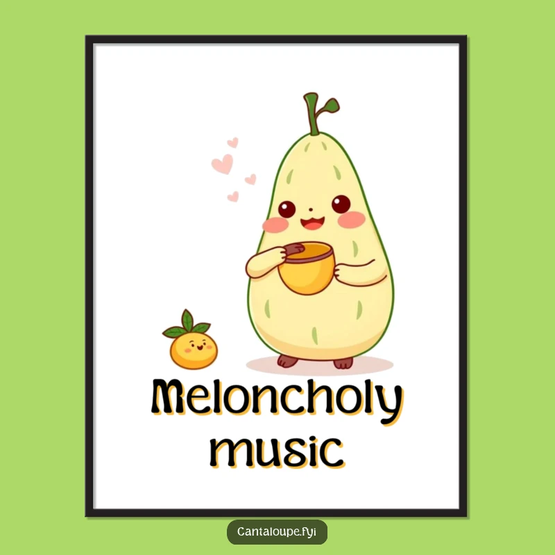 Funny Melon Bongo Digital Print - Cantaloupe Character Music Art Gift