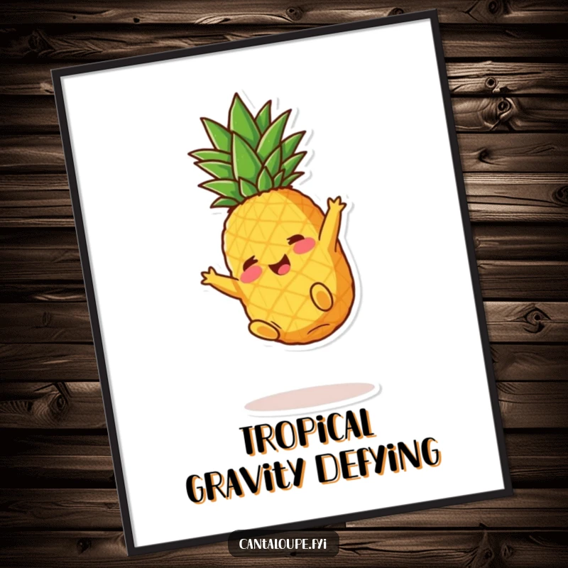 Funny Pineapple Digital Art Print: A cheerful pineapple chunk character somersaulting, ready to bring humor to any display.