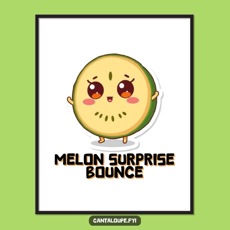 Funny Surprise Digital Art: Cantaloupe Bounce, Wide-Eyed Fruit Wall Decor Gift