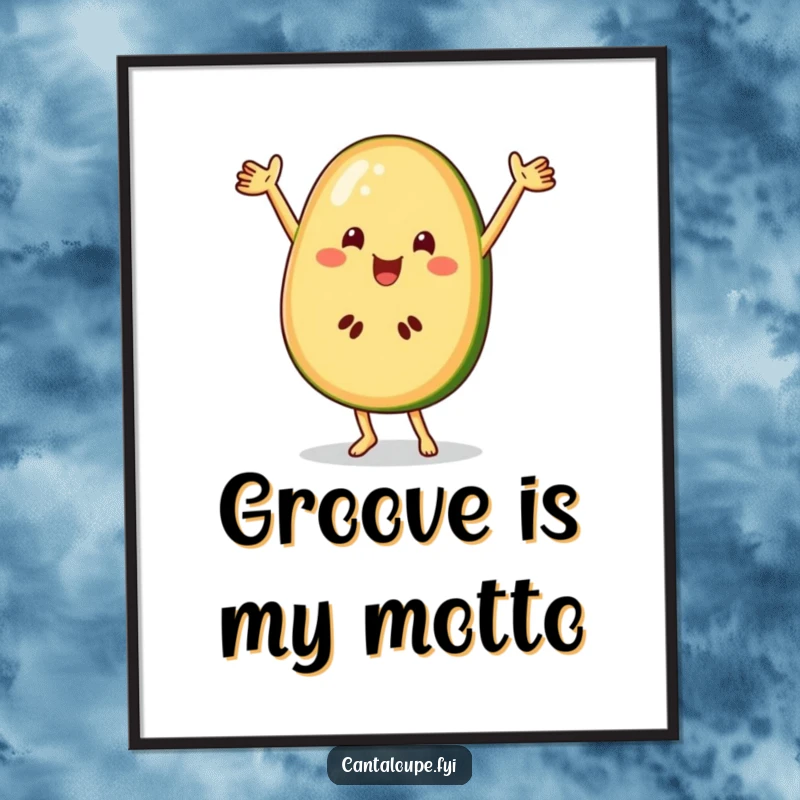Funny cantaloupe slice character performing a lively dance, available as instant digital art for humorous decor.