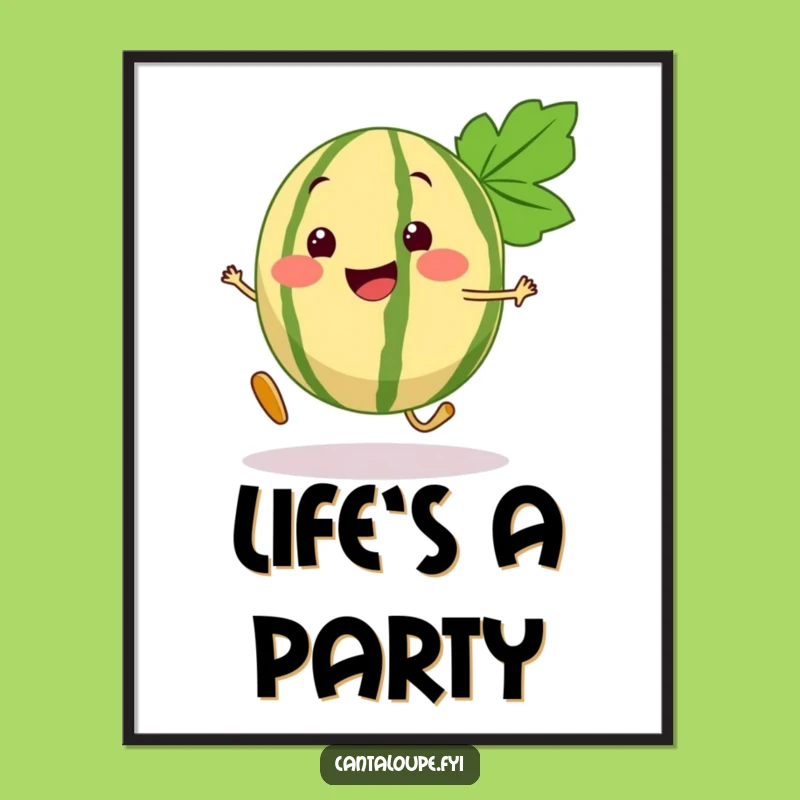 Funny Cantaloupe Digital Art: Bouncy Fruit Character for Joyful Wall Decor