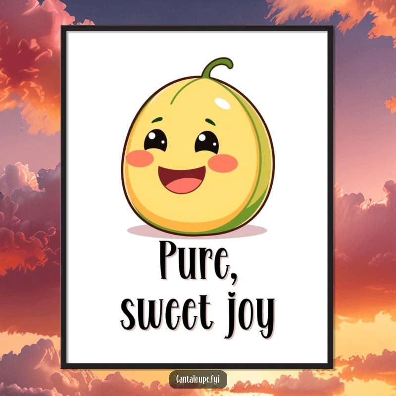 Funny Cantaloupe Digital Art Print of a character with a comically wide smile, bursting with juiciness, ready to bring cheer.
