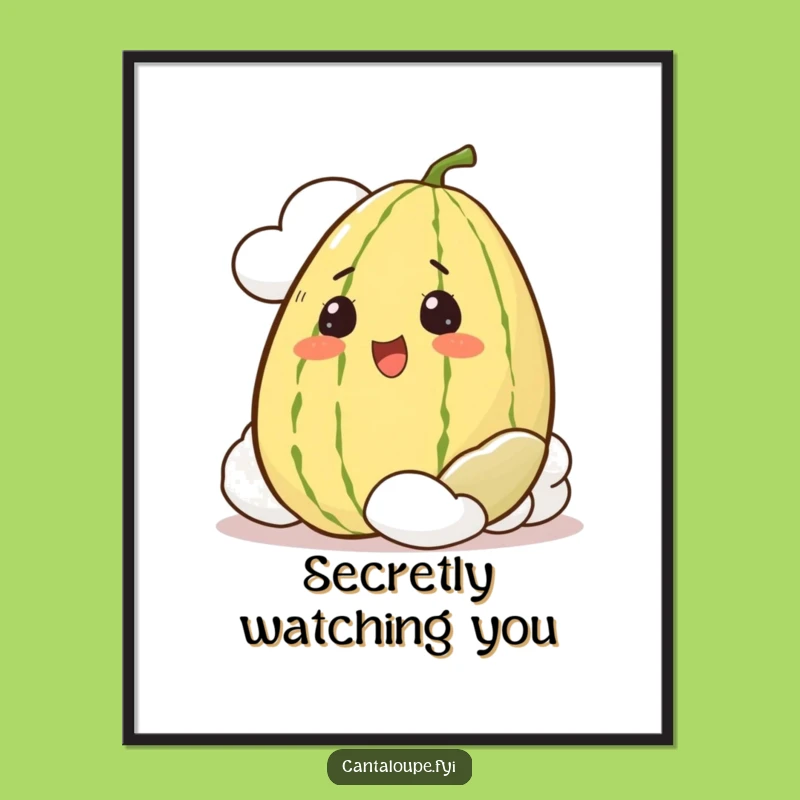 Funny Cantaloupe Digital Art: Peeking Melon Print, A Cheerful Funny Gift!