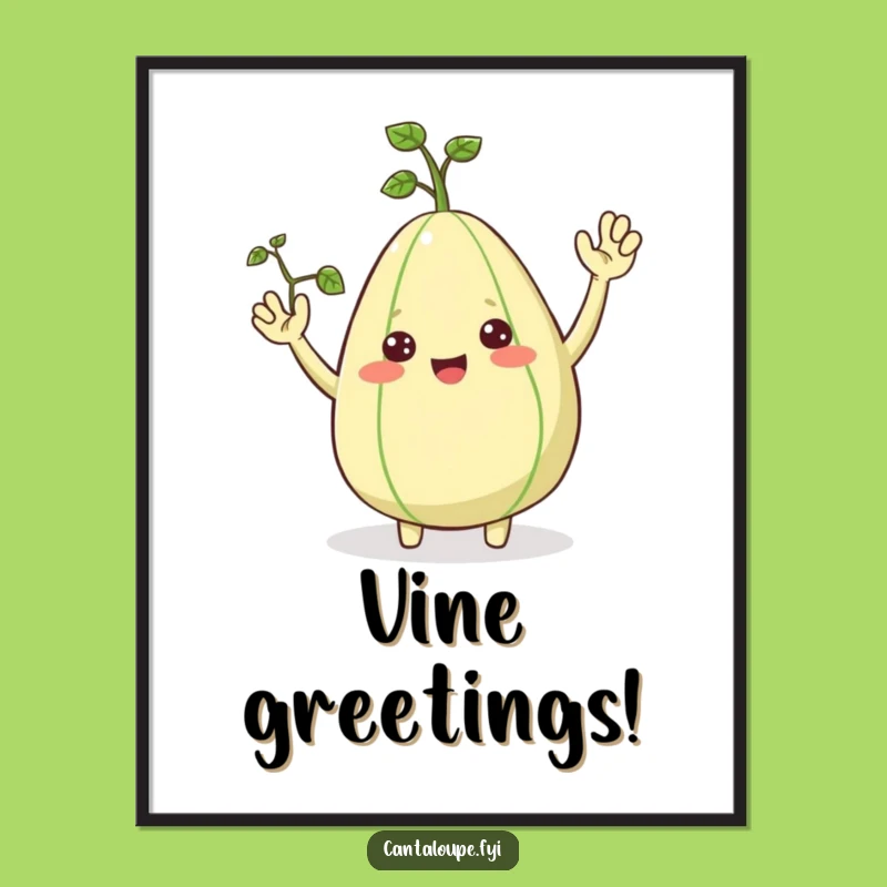 Funny Cantaloupe Digital Art, Cheerful Waving Fruit Character Print, Instant Funny Gift