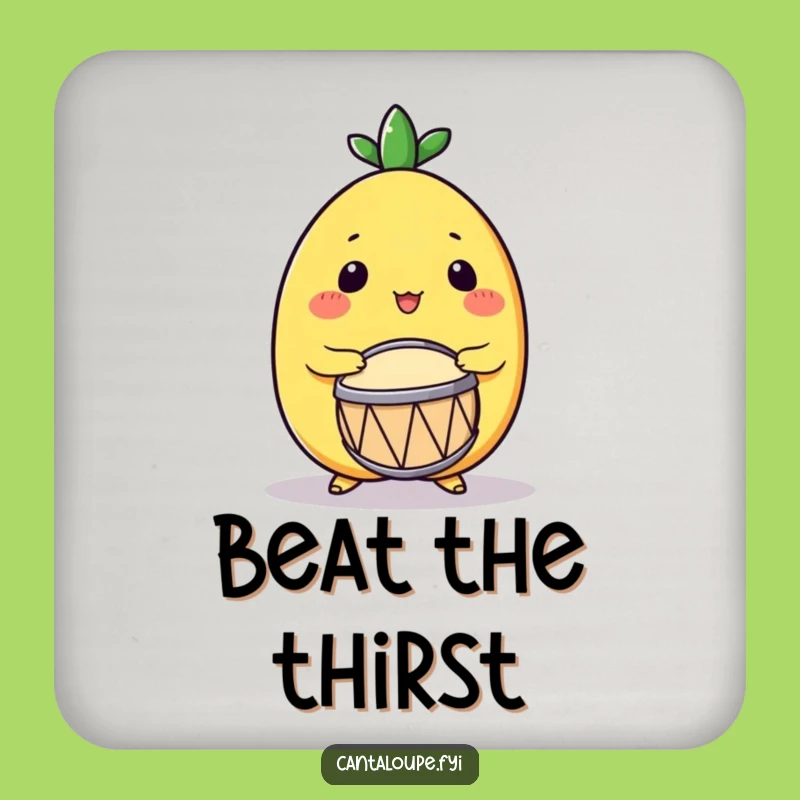 Funny Drumming Cantaloupe Coaster: Excited Melon Character, Protect Surfaces