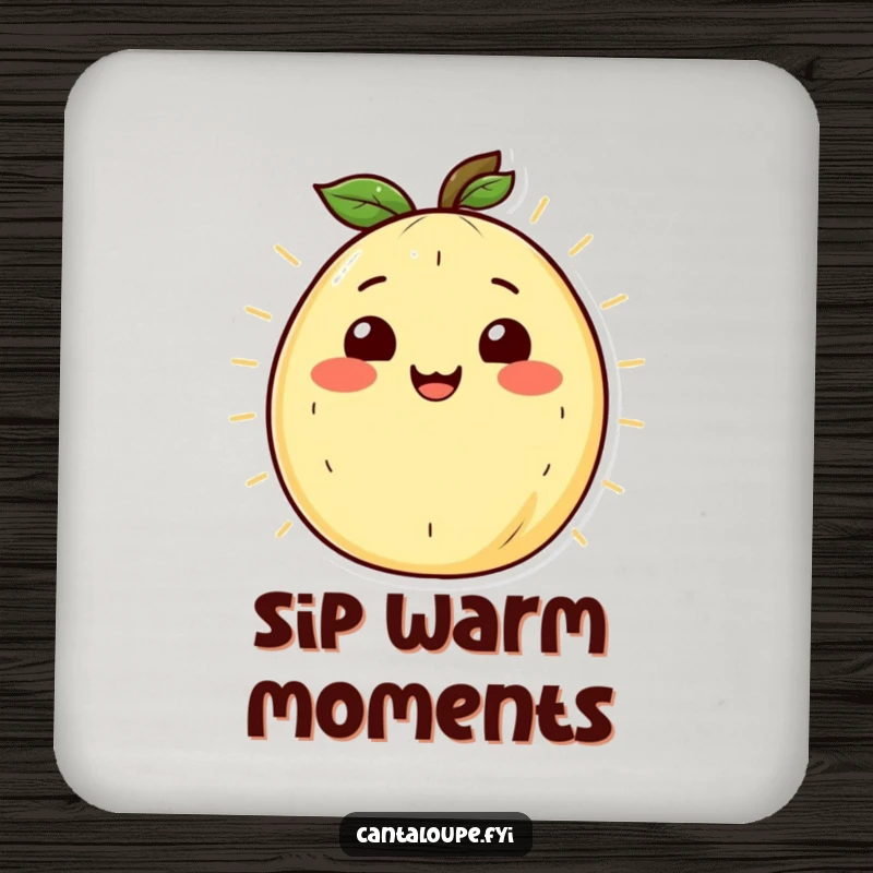 Funny Cantaloupe Coaster: A functional coaster featuring a cantaloupe character with a radiant smile, radiating warmth.