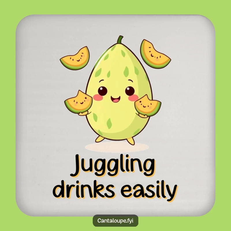 Funny Juggling Cantaloupe Coaster, Melon Artist Character, Unique Funny Gift