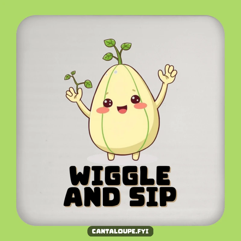 Funny Cantaloupe Coaster, Cheerful Waving Fruit Character, Unique Funny Gift