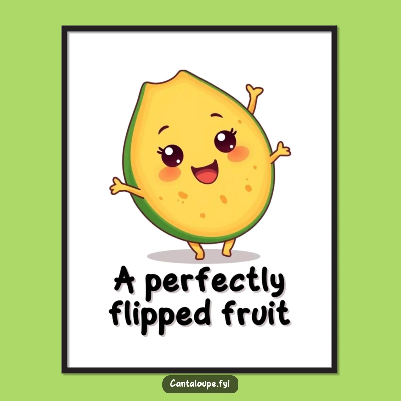 Funny Cantaloupe Somersault Poster: Vibrant Wall Art Featuring a Hilarious Fruit Character