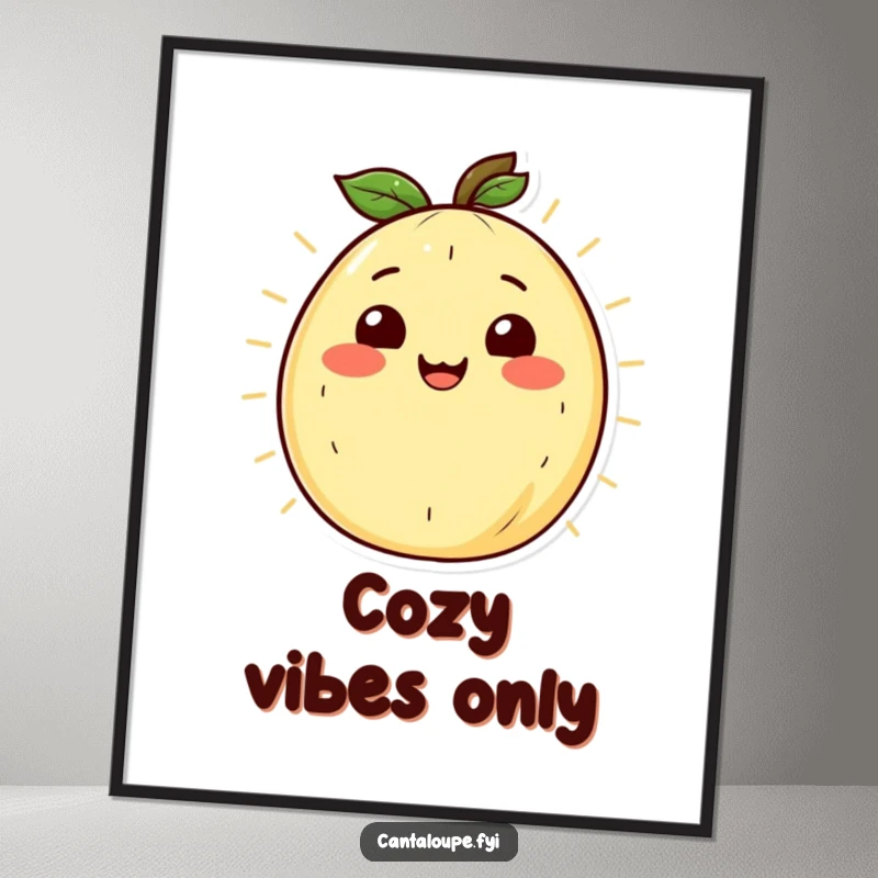 Funny Cantaloupe Poster: A beautiful art print of a cantaloupe character sharing a radiant smile and radiating warmth.