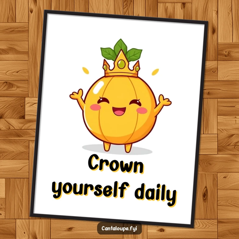 Funny Poster: A cantaloupe wearing a crown strikes a regal pose, radiating sunny joy. A delightful funny gift.