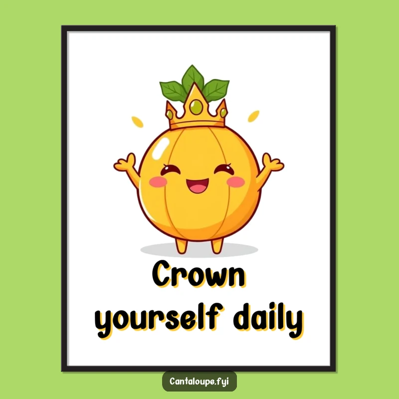 Funny Royal Cantaloupe Poster, Crowned Joyful Fruit Art, Vibrant Funny Gift