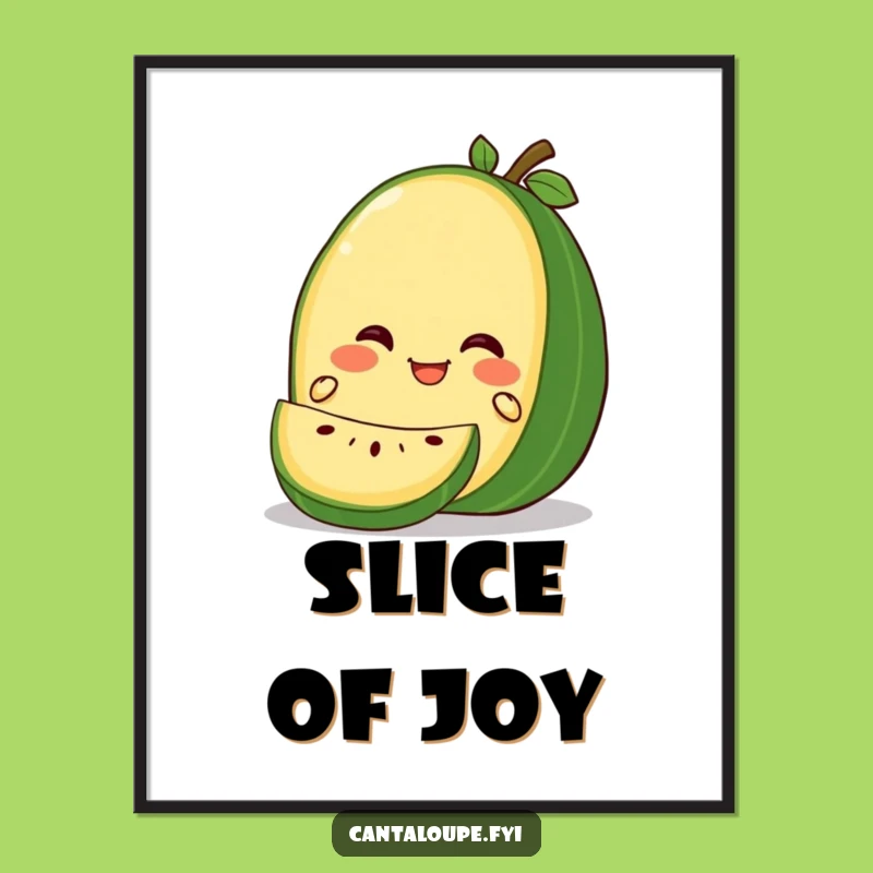 Funny Gleeful Cantaloupe Slice Poster: Happy Melon Character Art, Quirky Gift