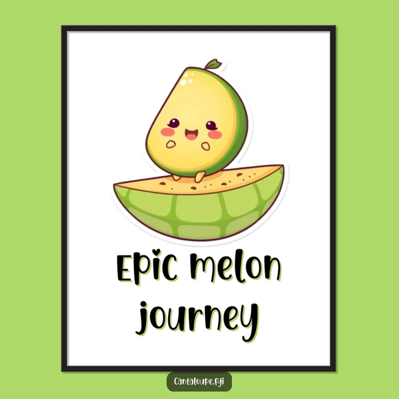 Funny Melon Ride Poster: Happy Cantaloupe Character, Adventure Art Gift