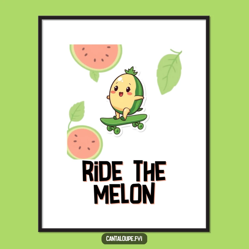 Funny Melon Skater Poster: Cantaloupe's Watermelon Ride, Radical Wall Art Gift!