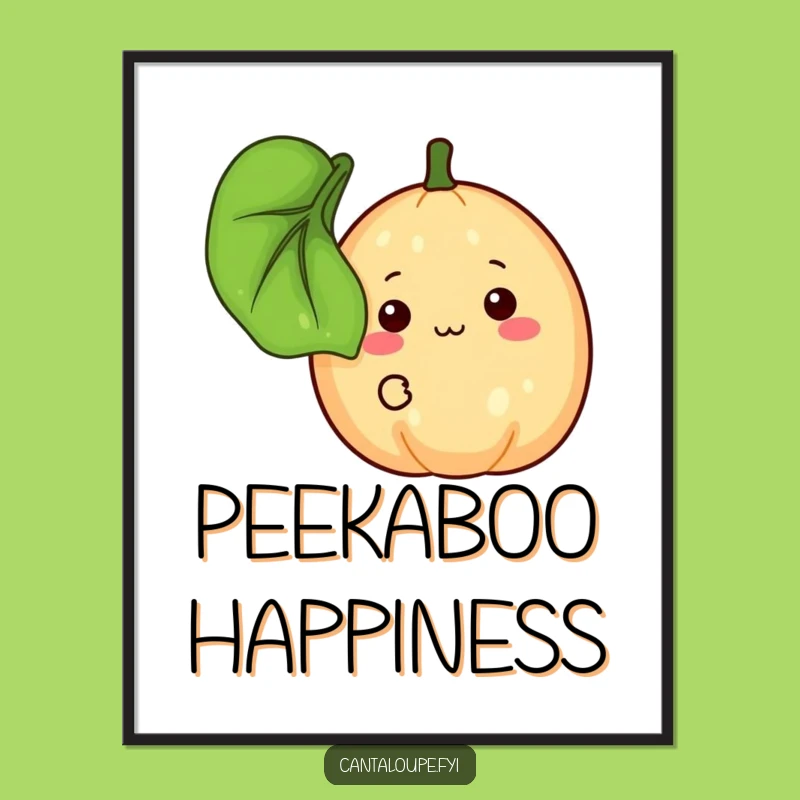 Funny Shy Cantaloupe Poster, Peeking Fruit Art, Gentle Funny Gift