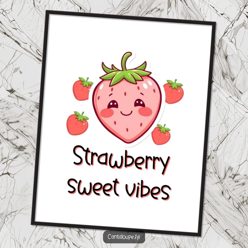 Funny poster print of a happy strawberry character making a hilarious silly face, adding a touch of whimsical humor to decor.