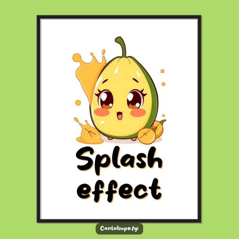 Funny Surprised Cantaloupe Poster: Wide-Eyed Melon Character, Juice Art, Gift