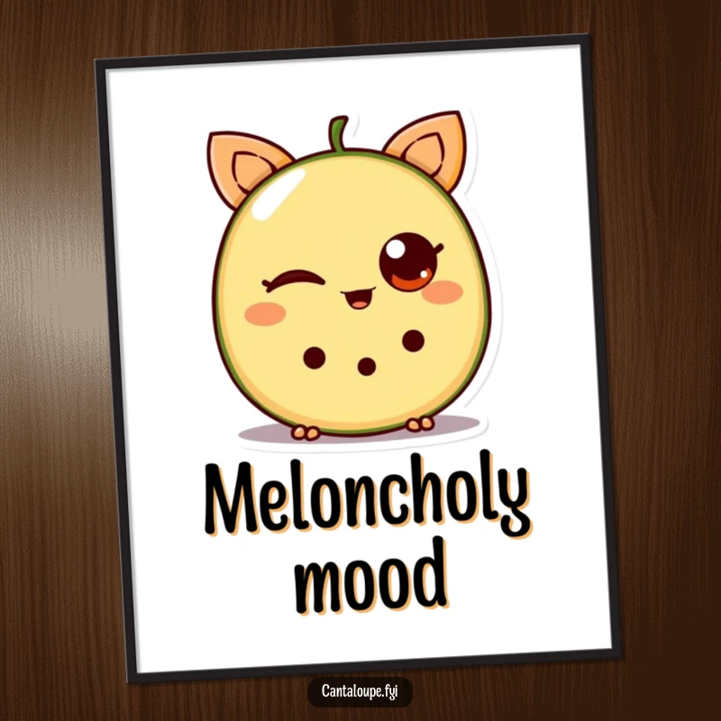 Funny Cantaloupe Poster: A large, vibrant print of a cantaloupe wedge winking, adding a playful and humorous touch to decor.