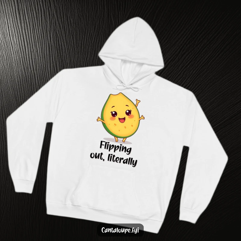 Funny Cantaloupe Slice Hoodie: A happy cantaloupe character is caught in a playful somersault, exuding happiness and energetic charm. Cozy and funny.
