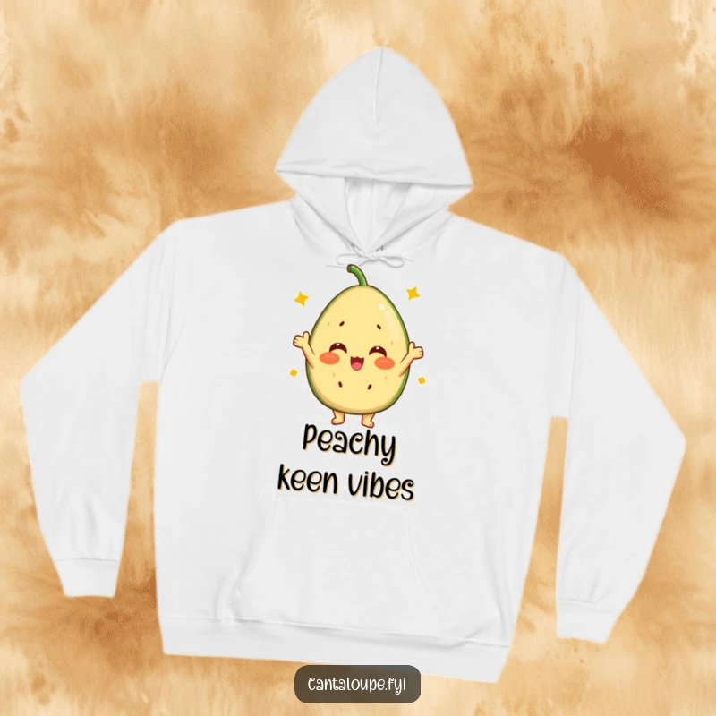 Funny Cantaloupe Hoodie: A warm and cozy hoodie featuring a cantaloupe character cheering with a sunny, vibrant disposition.